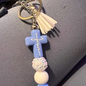 Blue Cross Keychain with Tassel